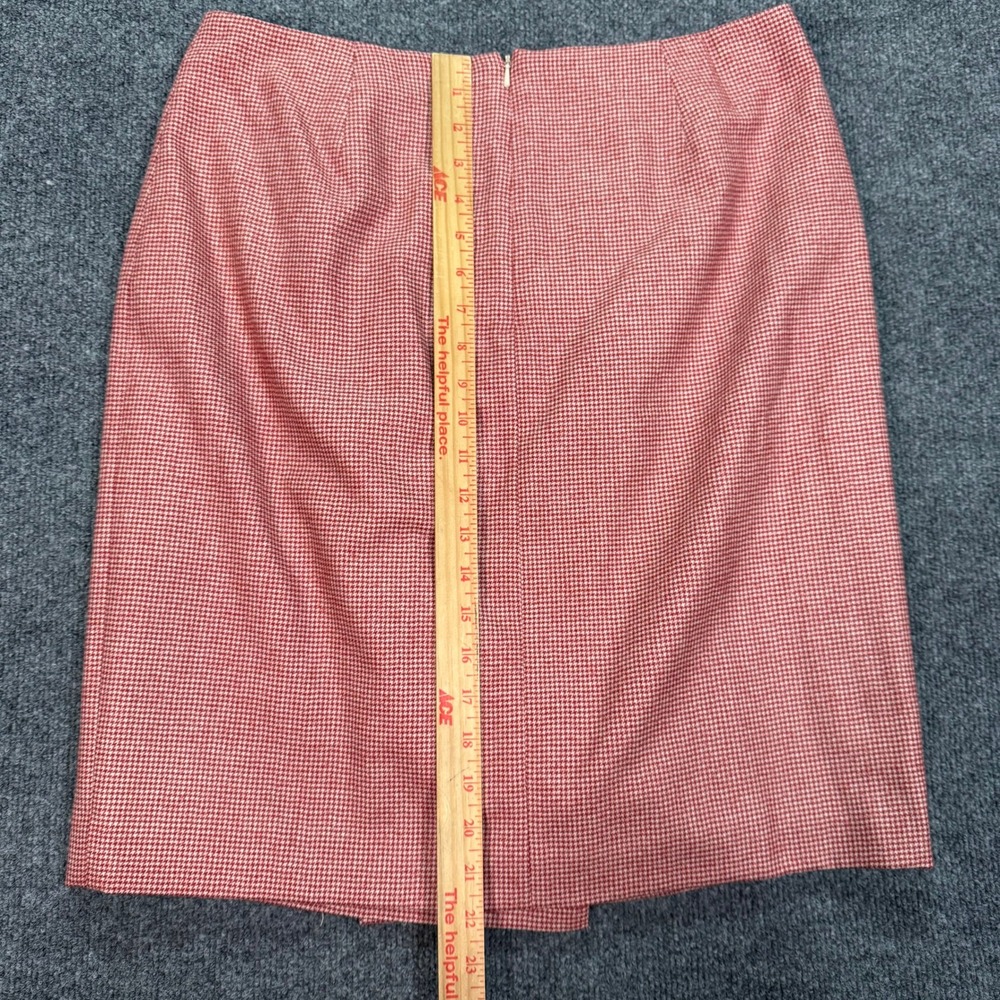 Loro Piana Brooks Brothers Wool Houndstooth Skirt Red White Zelander Merino 12 - Picture 6 of 10